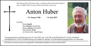 Traueranzeige Anton Huber