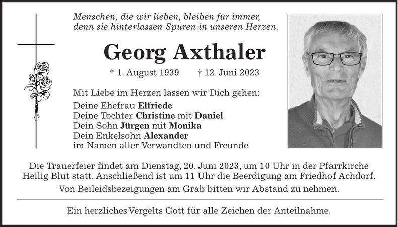 Traueranzeige Georg Axthaler