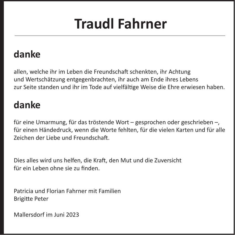 Traueranzeige Traudl Fahrner