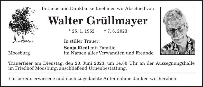 Traueranzeige Walter Grüllmayer