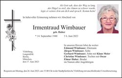 Traueranzeige Irmentraud Wimbauer