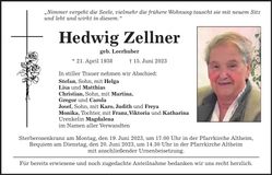 Traueranzeige Hedwig Zellner