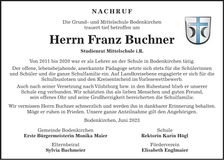 Traueranzeige Franz Buchner