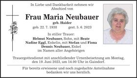 Traueranzeige Maria Neubauer