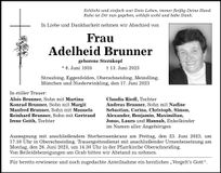 Traueranzeige Adelheid Brunner