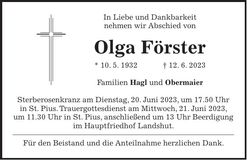 Traueranzeige Olga Förster