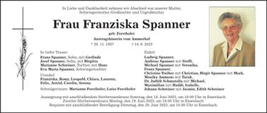 Traueranzeige Franziska Spanner