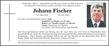 Traueranzeige Johann Fischer