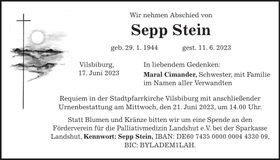 Traueranzeige Sepp Stein
