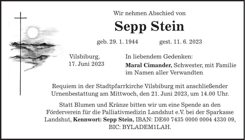 Traueranzeige Sepp Stein