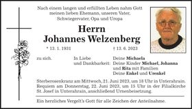 Traueranzeige Johannes Welzenberg