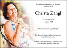 Traueranzeige Christa Zangl