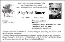 Traueranzeige Siegfried Bauer