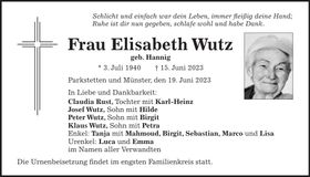 Traueranzeige Elisabeth Wutz