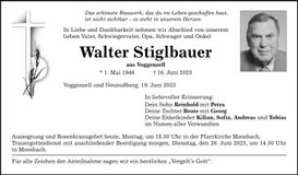 Traueranzeige Walter Stiglbauer