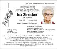 Traueranzeige Ida Zinecker