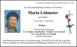 Traueranzeige Maria Lobmeier