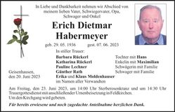 Traueranzeige Erich Habermeyer