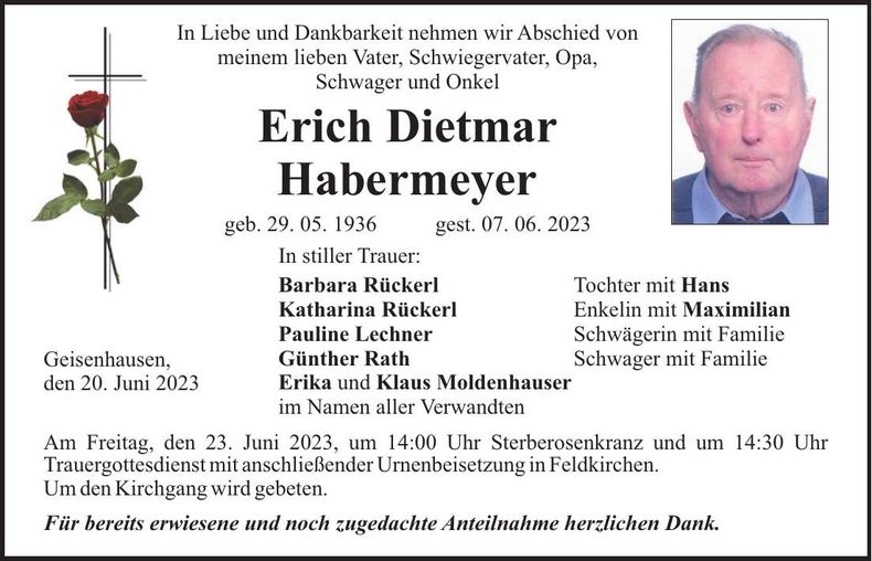 Traueranzeige Erich Habermeyer