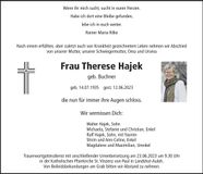 Traueranzeige Therese Hajek