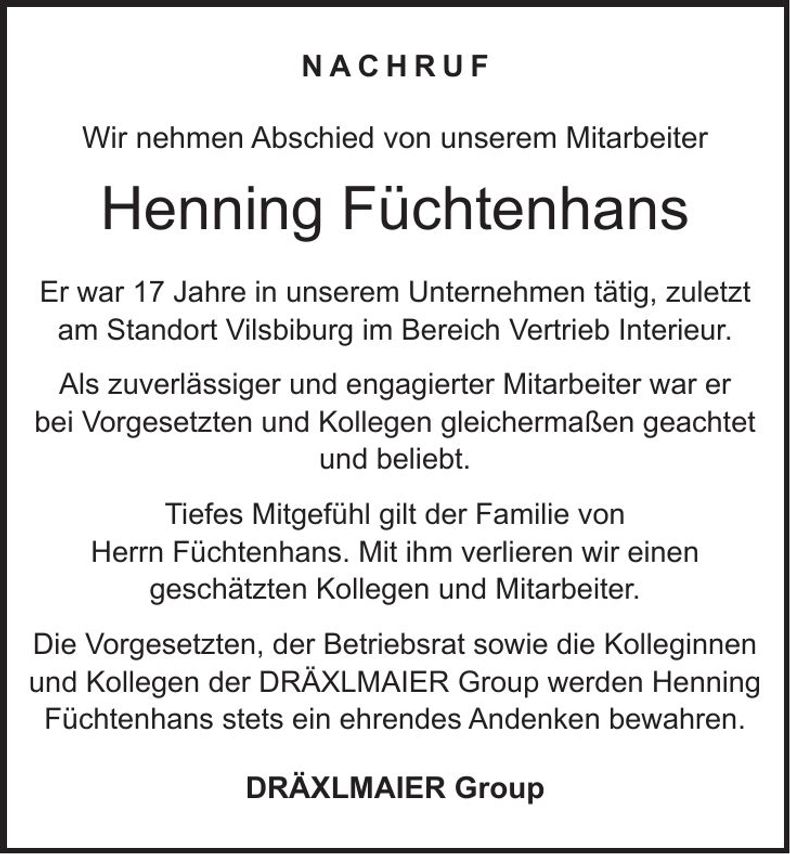 Traueranzeige Henning Füchtenhans