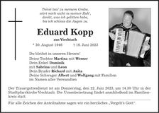 Traueranzeige Eduard Kopp