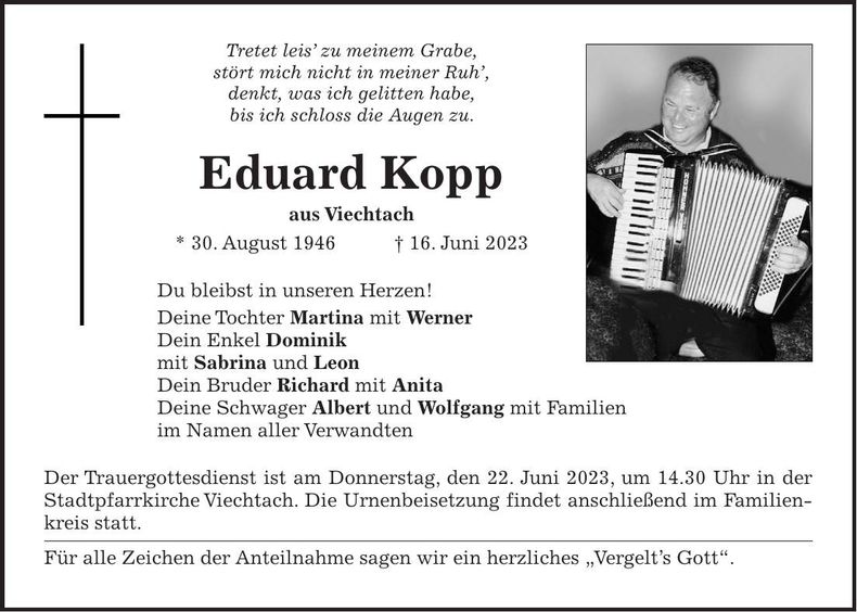 Traueranzeige Eduard Kopp