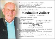 Traueranzeige Maximilian Zollner