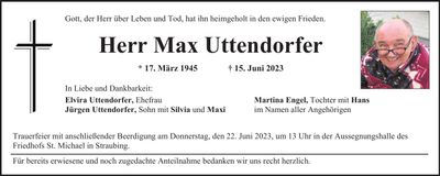 Traueranzeige Max Uttendorfer