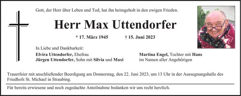 Traueranzeige Max Uttendorfer
