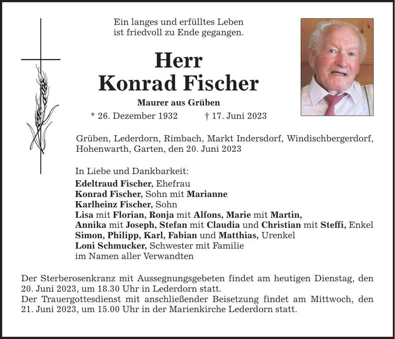 Traueranzeige Konrad Fischer