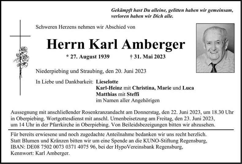Traueranzeige Karl Amberger