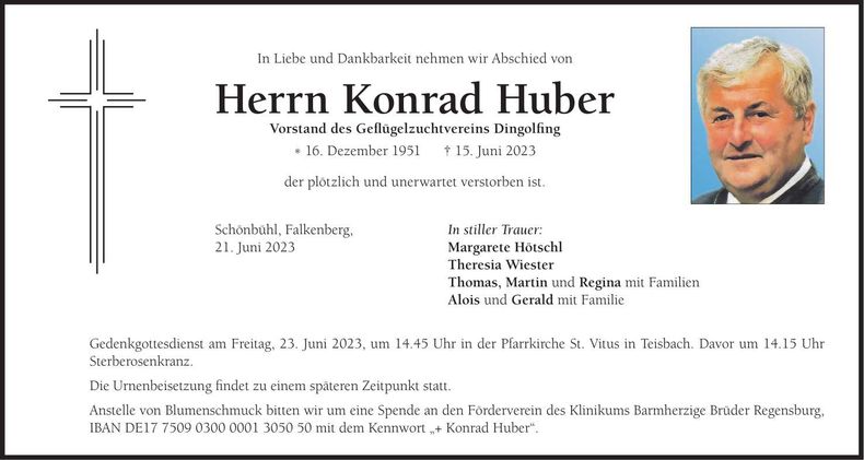 Traueranzeige Konrad Huber