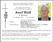 Traueranzeige Josef Weiß