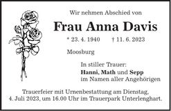 Traueranzeige Anna Davis