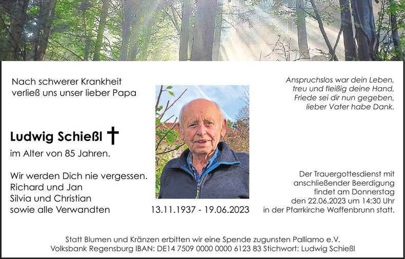 Traueranzeige Ludwig Schießl