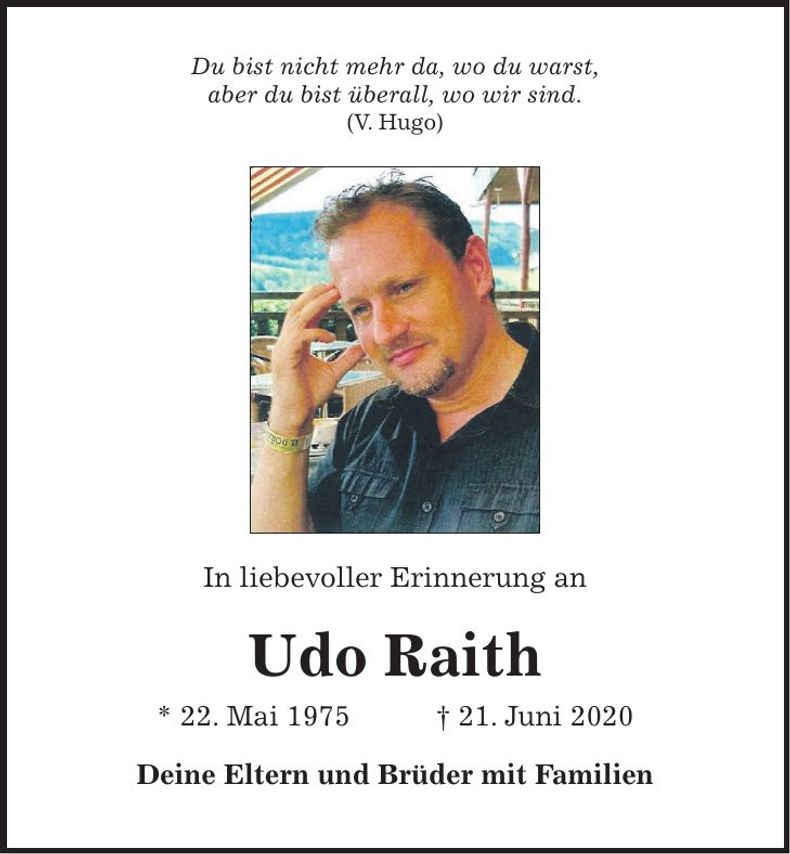 Traueranzeige Udo Raith