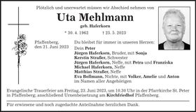 Traueranzeige Uta Mehlmann