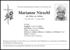 Traueranzeige Marianne Nirschl