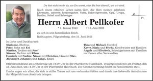 Traueranzeige Albert Pellkofer