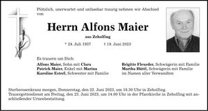Traueranzeige Alfons Maier