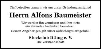 Traueranzeige Alfons Baumeister