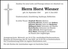 Traueranzeige Horst Wiesner