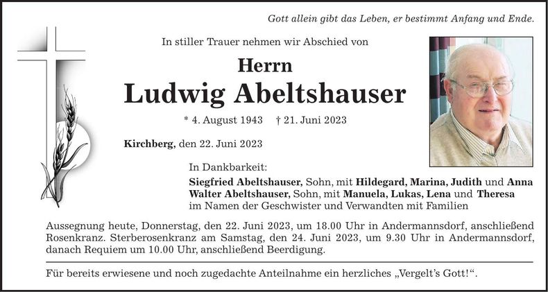 Traueranzeige Ludwig Abeltshauser