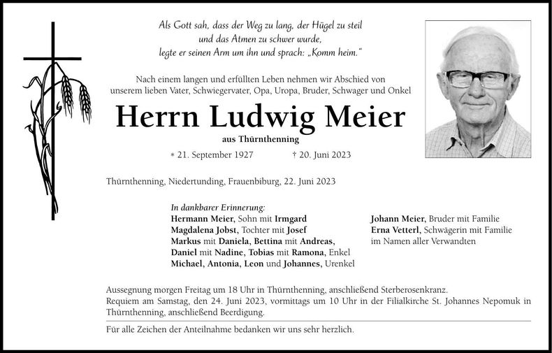 Traueranzeige Ludwig Meier