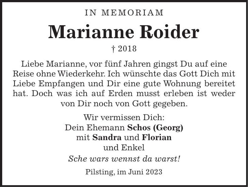 Traueranzeige Marianne Roider