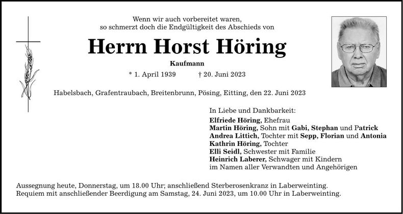 Traueranzeige Horst Höring