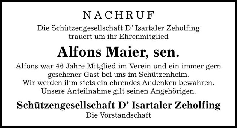 Traueranzeige Alfons Maier