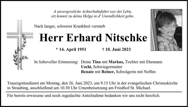 Traueranzeige Erhard Nitschke