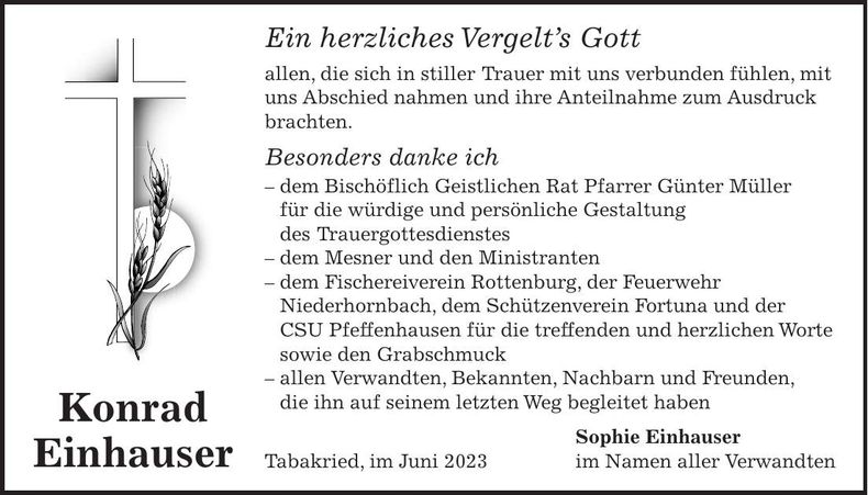 Traueranzeige Konrad Einhauser